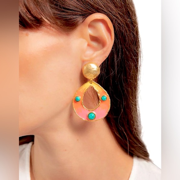 🌺🎉HP🎉🌺 NWT Sylvia Toledano Thalita Turquoise Hoop Earrings - Picture 12 of 15